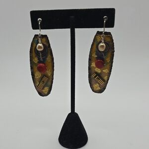 Ken Bova Sterling Silver Gold and Red Artistic Earrings